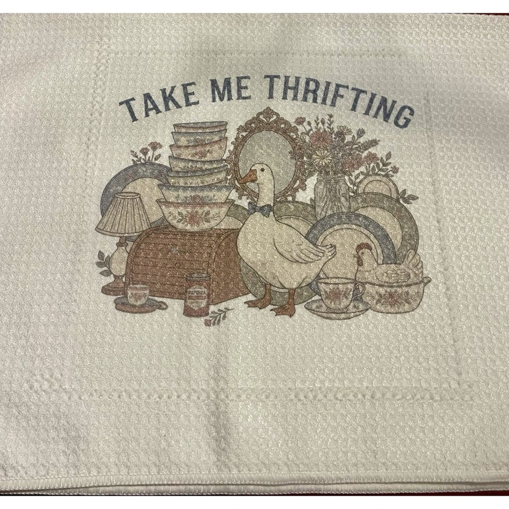 Take Me Thrifting Dish Towel, 16 X 24,  Waffle Weave Microfiber Towel